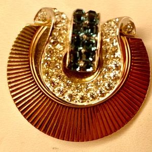Signed Ciro 1930-40’s clip brooch with blue &white rhinestones